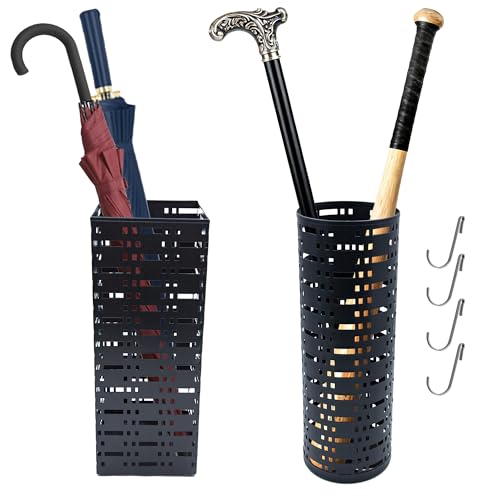 2-Pack Metal Umbrella Stand Set, Freestanding Entryway Organizer with Hooks