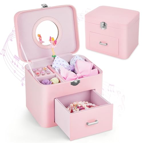 Musical Jewelry Box for Girls with Rotating Figure and Storage Drawer
