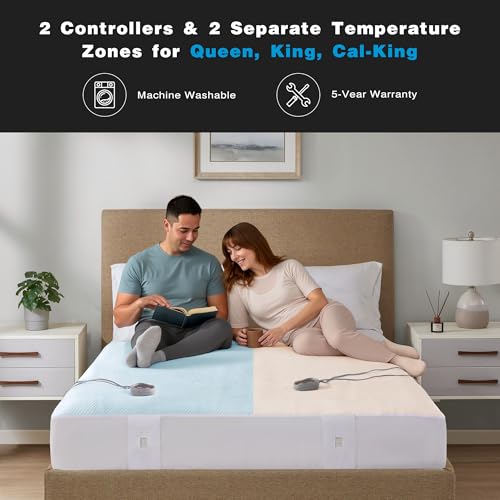 Queen Heated Mattress Pad - Cool Touch Electric Bed Warmer with 5 Settings & Auto Shut Off