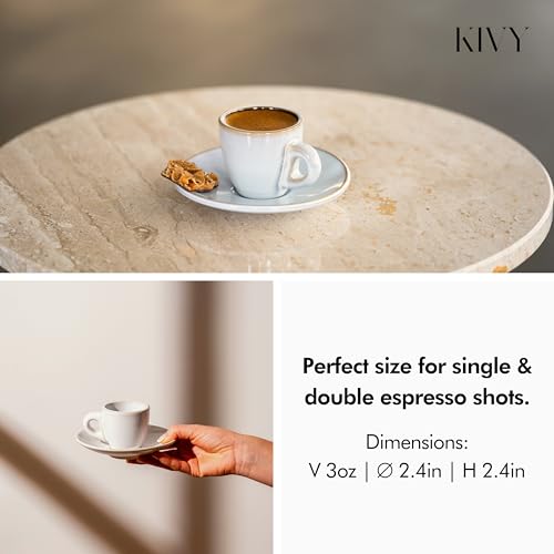 KIVY Espresso Cups Set 4x 3oz Stoneware - Thick Walled, Dishwasher Safe, Stonegrey Variation