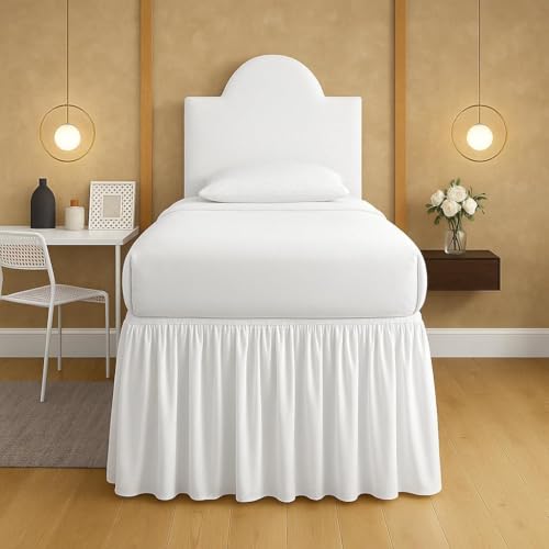 Twin XL Dorm Bed Skirt with 46-Inch Drop & Split Corners - White Dust Ruffle