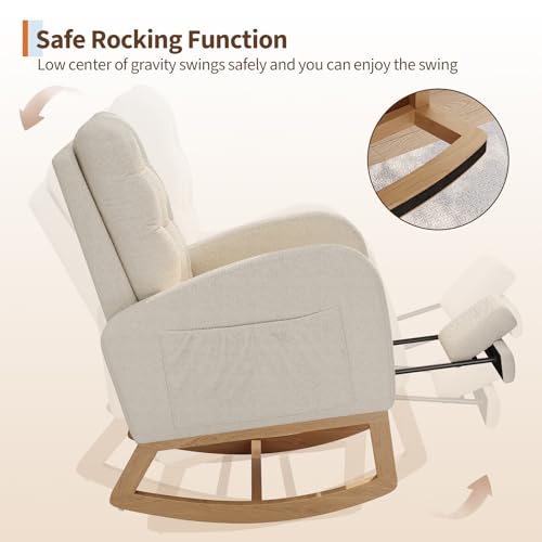 Nursery Rocking Chair with Adjustable Footrest and Teddy Fleece Upholstery