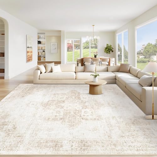 8x10 Washable Area Rug, Vintage Boho Distressed Non-Slip Soft Carpet