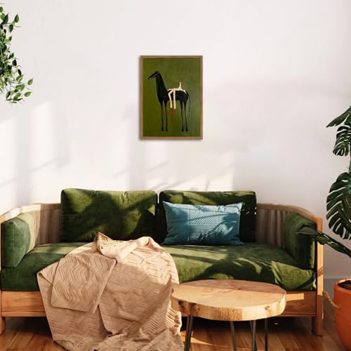 Abstract Western Cowboy Wall Art Vintage Horse Rider Canvas Print 12x16 Inch Wood Framed Southwestern Wall Decor