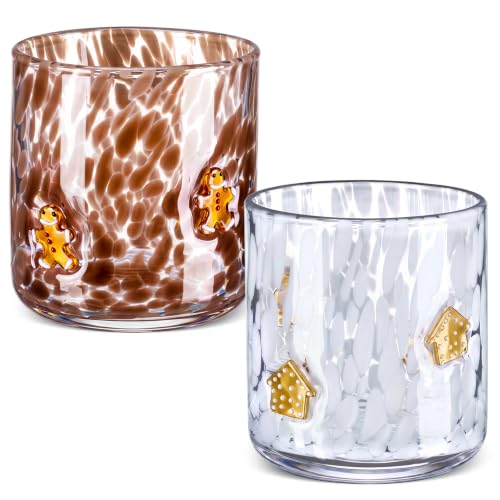LemonRoad 2 Pack Christmas Gingerbread Icon Glass Cups 16oz - Man & House Variations