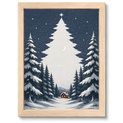 YPDQJW Blue Christmas Tree Wall Art 16x24 Framed Canvas