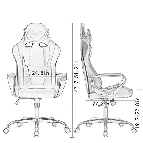 Ergonomic High-Back Gaming Chair with Lumbar Support, White PU Leather
