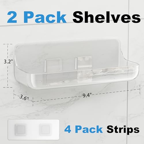 2-Pack Clear Acrylic Bathroom Shelves, Adhesive No-Drill Shower Caddy