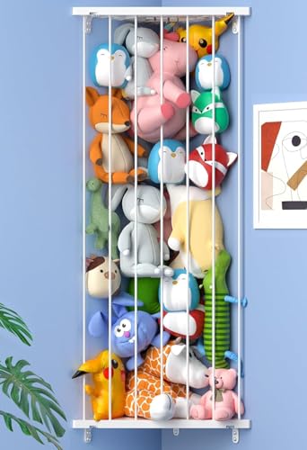Befayoo White Corner Stuffed Animal Storage Organizer Hammock - Kids Toy Wall Mount