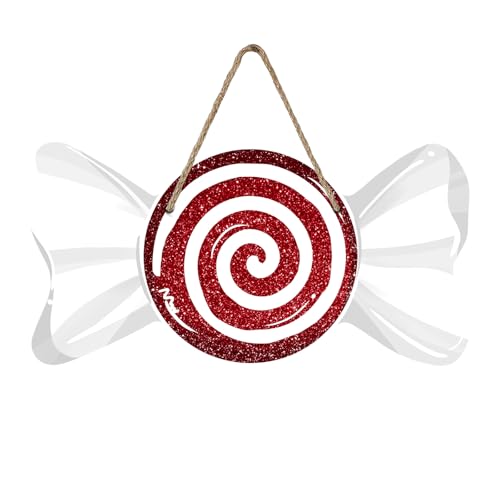 Christmas Red Peppermint Candy Front Door Sign - Xmas Glitter White, Candy Variation