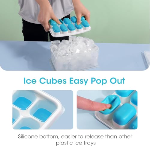 Silicone Ice Cube Tray Set with Lid, Bin & Scoop - 4 Pack Stackable