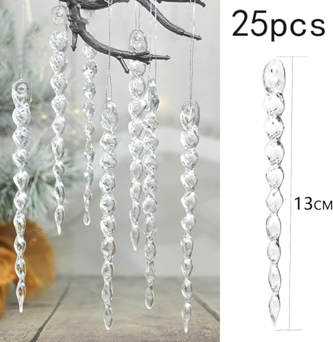 30Pcs Clear Plastic Icicle Christmas Ornaments Set for Holiday Decor