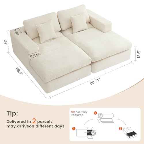 Oversized Modular Double Chaise Lounge Sofa Bed with Memory Foam, Beige