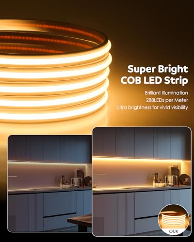 150ft Waterproof COB LED Strip Light, 3000K Warm White 120V Rope Light