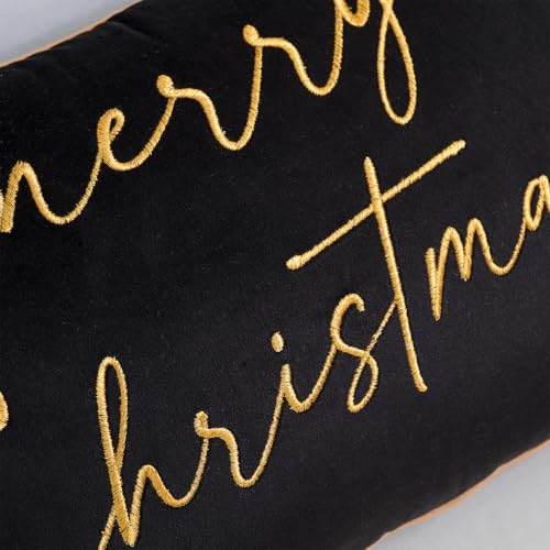 ONWAY Black Christmas Pillow Cover 12x20 inch Merry Christmas Embroidered Gold Decor