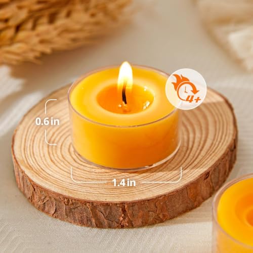 Ashlux 100 Pack Beeswax Tea Lights Candles Unscented 4H Burn Natural