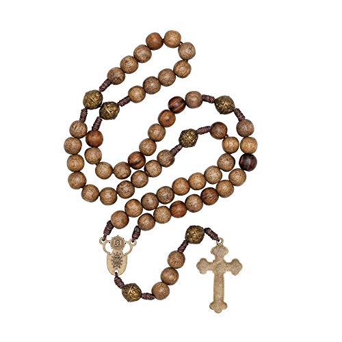 Handmade Solid Walnut Wood Rosary with Our Lady Centerpiece