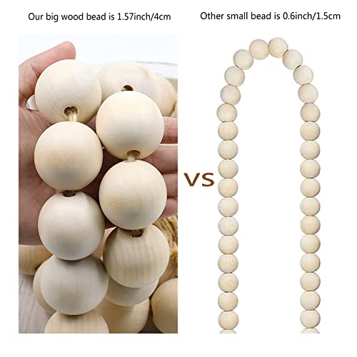 50-Inch Large Wood Bead Garland with Tassels - Farmhouse Boho Decor
