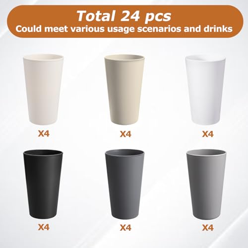 24 Pc 20 oz Unbreakable Plastic Cups Set, Reusable Stackable Drinking Cups