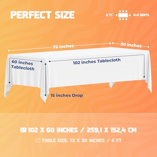 2-Pack Rectangular Polyester Tablecloths, 60x102 Inches for 6ft Tables