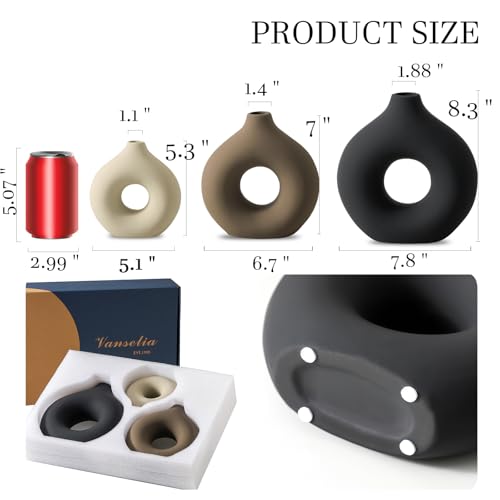Ceramic Donut Vase Set of 3 - Modern Aesthetic Table Centerpiece Decor