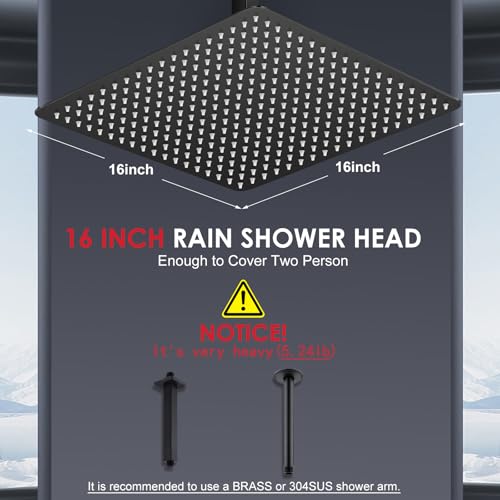 16-Inch Large Rain Shower Head, Matte Black Stainless Steel Rainfall Shower