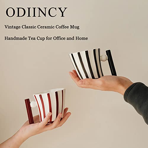 ODIINCY Red & White Stripe 12 Oz Handmade Ceramic Coffee Mug