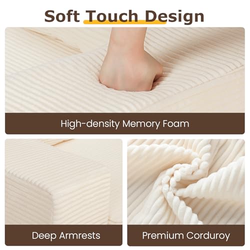 3-in-1 Convertible Corduroy Sofa Bed, Folding Loveseat Futon with Pillows