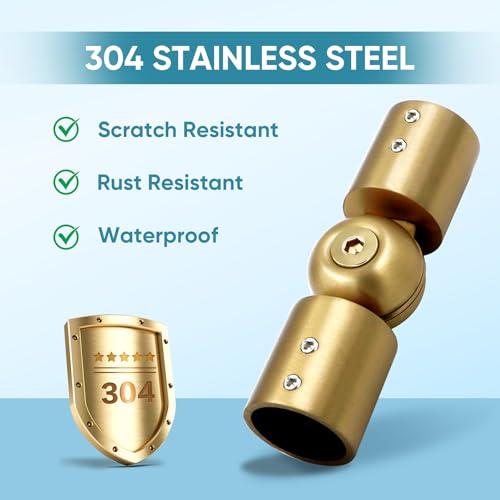 Adjustable Corner Curtain Rod Connector for 1-Inch Bay Windows, Gold