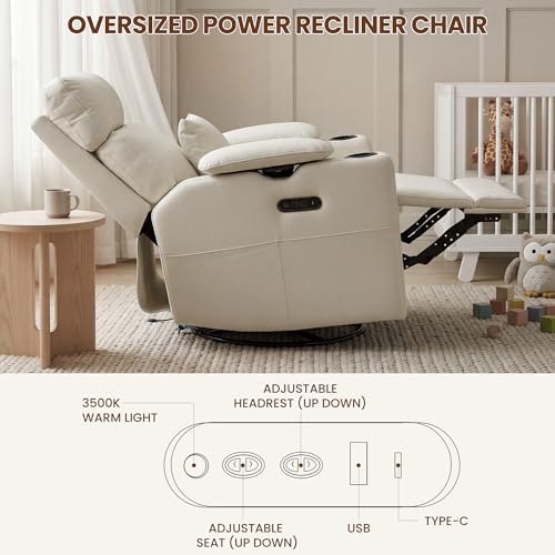 Power Nursery Glider Recliner with USB Port, Nightlight and Swivel Base