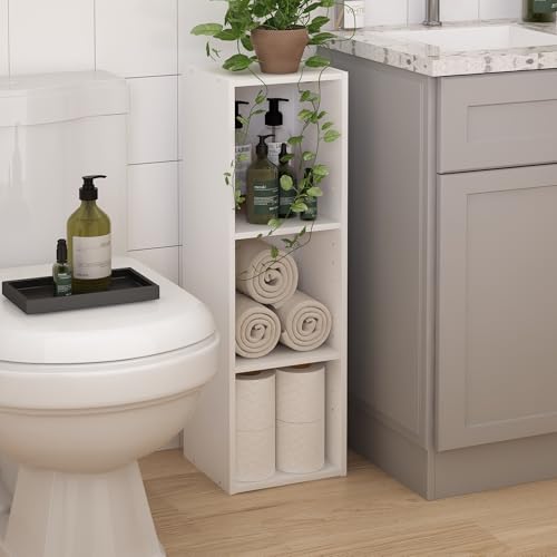 Furinno Fulda Narrow 3-Tier White Bookshelf, 10W, Adjustable Shelves, Small Space Storage