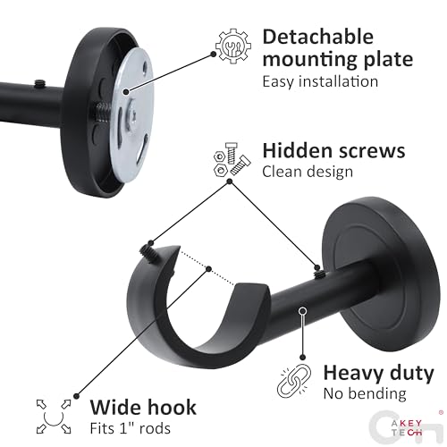 Heavy Duty Ceiling Mount Curtain Rod Brackets - 2 Pack, Matte Black