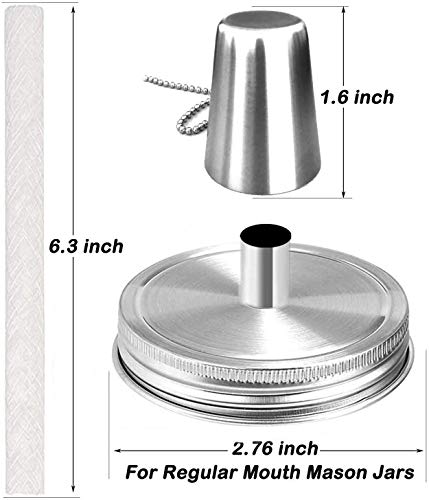Mason Jar Tabletop Torch Kit - 6 Pack with Lids, Wicks & Caps