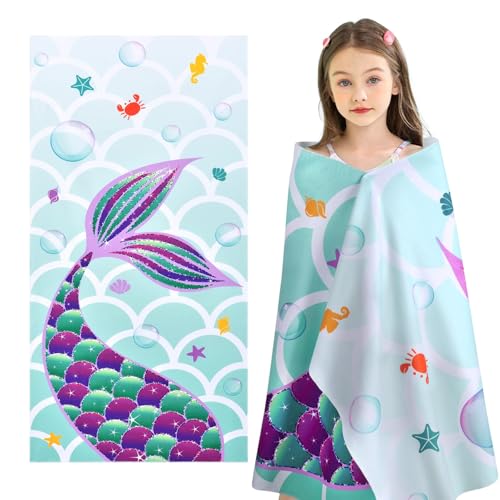 Mermaid Kids Beach Towel - Quick Dry Microfiber Swim Towel 30x60 Inch