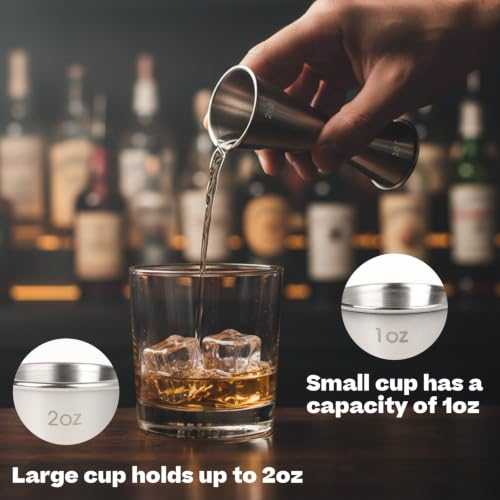 EMUTOL 2-Piece Stainless Steel Double Jigger Set - 1oz & 2oz Cocktail Measuring Cups