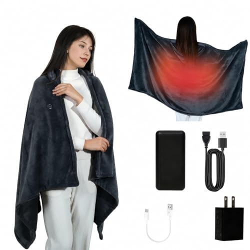 Cordless Heated Blanket with Hood - 9 Heating Zones, USB Powered