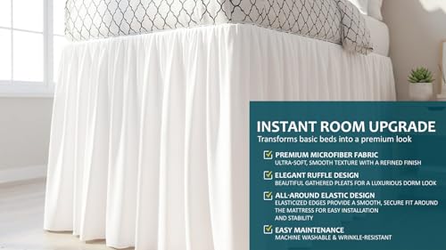 Twin XL Bed Skirt with 32-Inch Drop - Microfiber Dust Ruffle, White