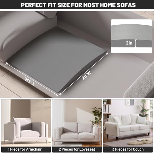 Sagging Couch Cushion Support Foam Inserts - 20x20x2 High Density 40D, Set of 3