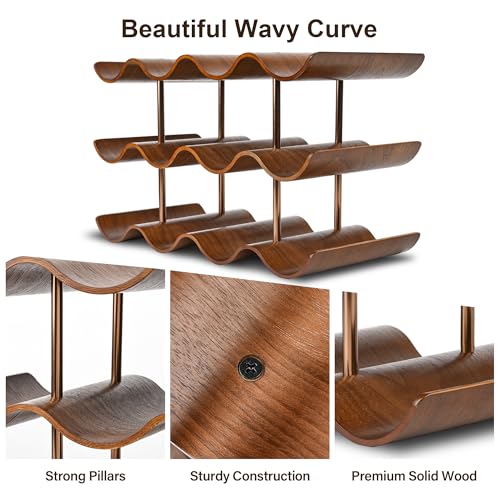 3-Tier Wooden Wine Rack - 12 Bottle Freestanding Countertop Wine Organizer
