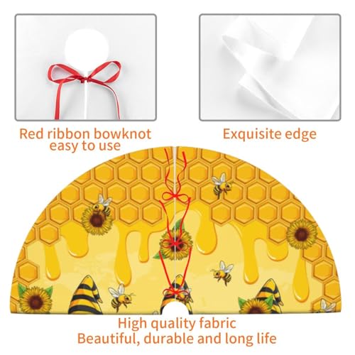 Sunflower Gnomes Christmas Tree Skirt 36 Inch - Farmhouse Holiday Mat
