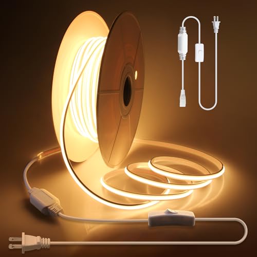 150ft Waterproof COB LED Strip Light, 3000K Warm White 120V Rope Light