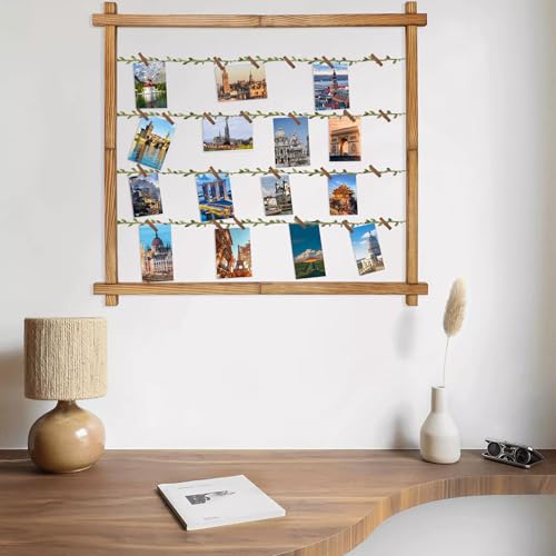 Hanging Photo Display Board with 30 Wooden Clips, Wall Collage Decor
