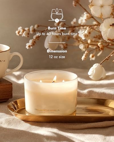 Large 3-Wick Vanilla Soy Candle - Aromatherapy Scented Glass Jar