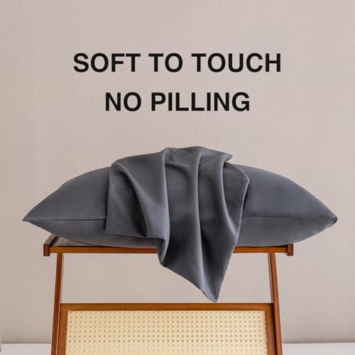 MINIPANDA Queen Pillowcase Set of 4 - Dark Grey Soft Microfiber (20x30 in)