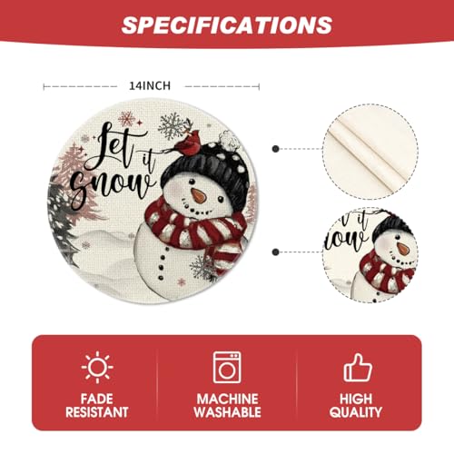 Artoid Mode 14" Xmas Trees Let It Snow Snowman Round Placemats Set of 4