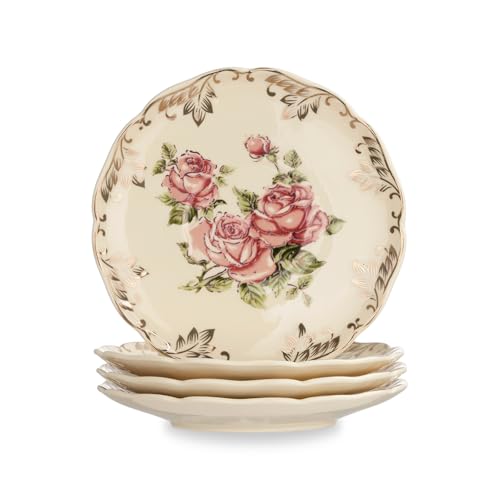 YOLIFE Pink Rose Tea Saucers Set of 4, 5.8-Inch Fine Porcelain Tea Plates