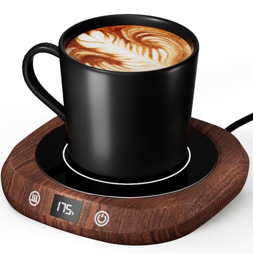 GNIYUIX Wood Grain Coffee Mug Warmer with 5 Temp & Auto Shut Off – Desk Beverage Heater
