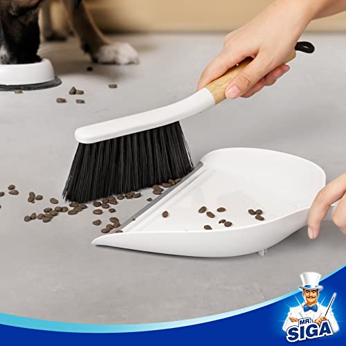 Handheld Dustpan and Brush Set with Bamboo Handle - Portable Cleaning Set