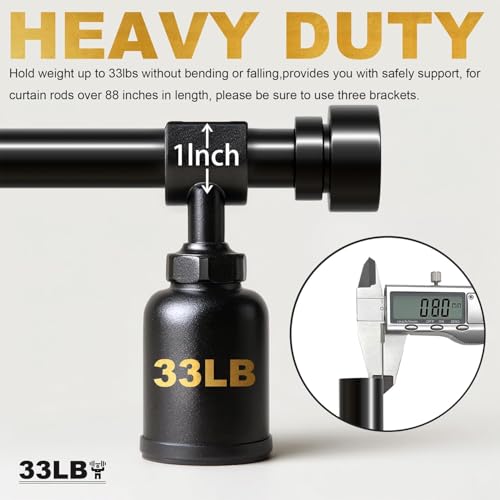 Adjustable Heavy Duty Black Curtain Rod 32 to 60 Inch with Decorative Finials