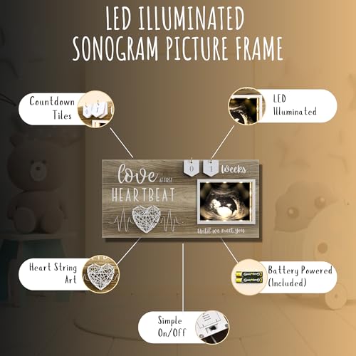 Baby Sonogram Picture Frame with LED Glow & Pregnancy Countdown, 4x3